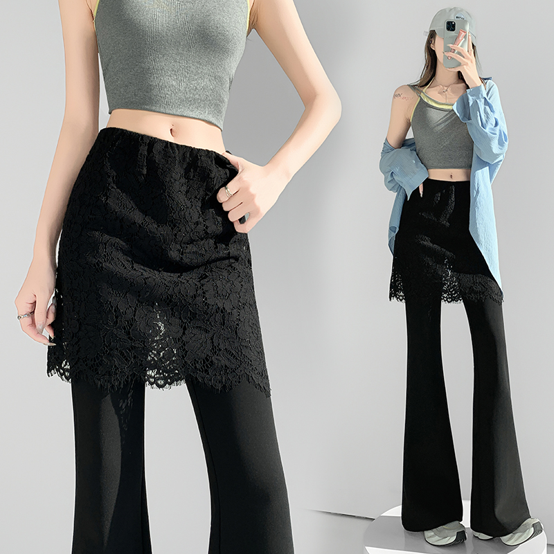 Lace flare pants high elastic pants for women