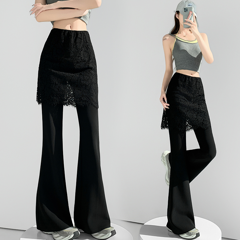 Lace flare pants high elastic pants for women