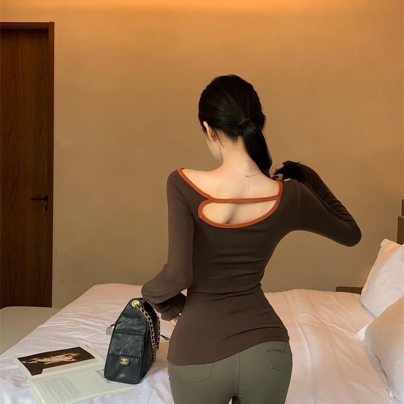 Slim long sleeve tops irregular retro T-shirt