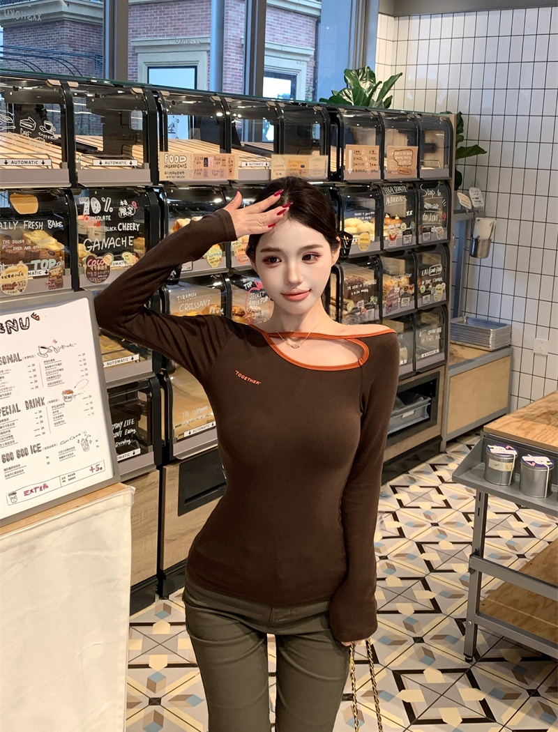 Slim long sleeve tops irregular retro T-shirt