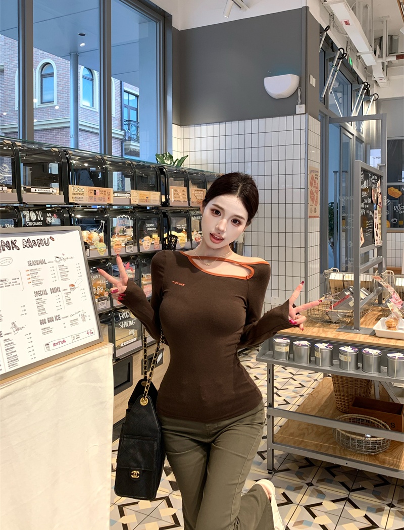 Slim long sleeve tops irregular retro T-shirt