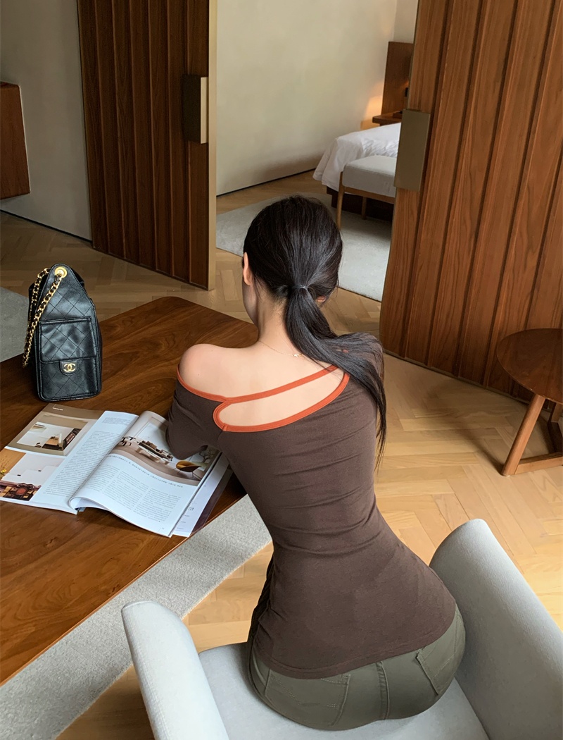 Slim long sleeve tops irregular retro T-shirt