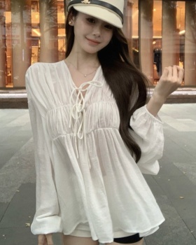 France style fold loose shirt white autumn tops for women