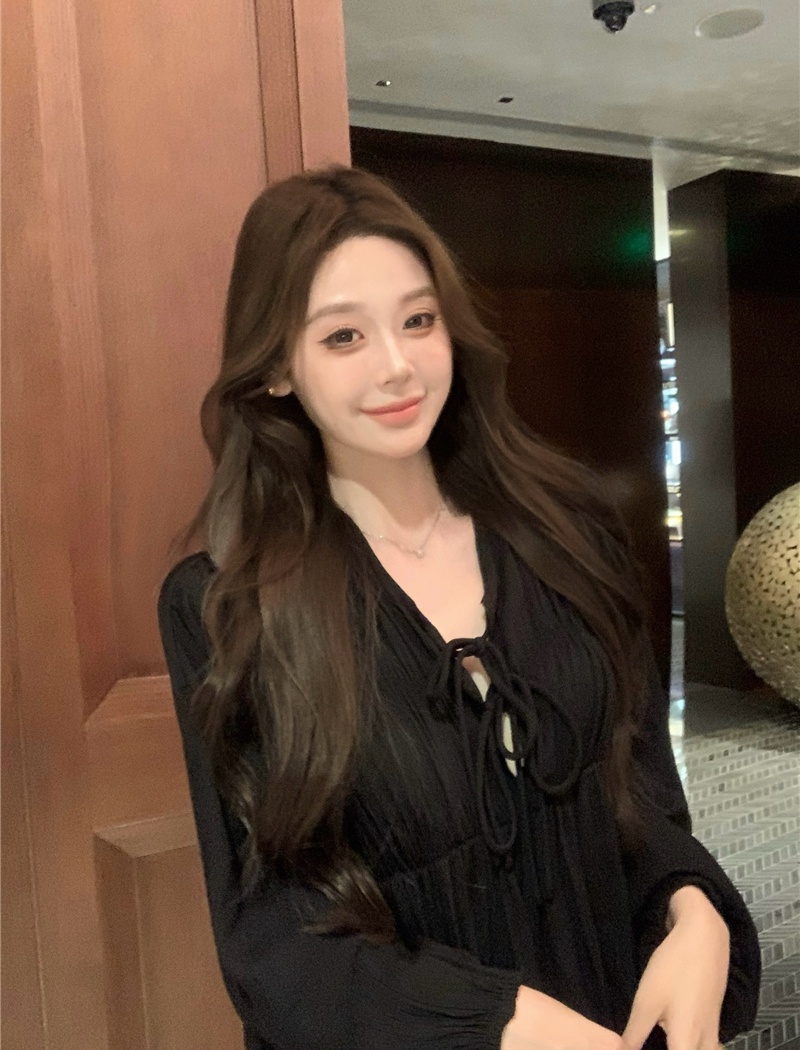 France style fold loose shirt white autumn tops for women