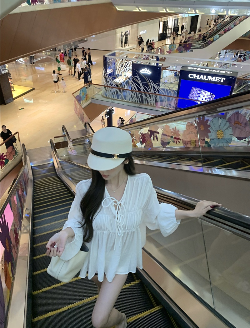 France style fold loose shirt white autumn tops for women