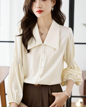Puff sleeve France style shirt V-neck unique tops for women