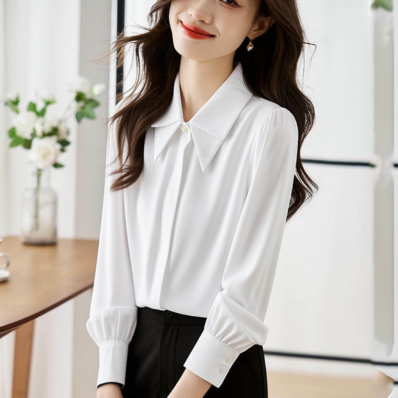 Satin light spring shirt white inside the ride tops for women