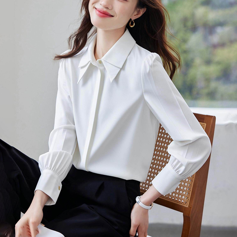 Satin light spring shirt white inside the ride tops for women