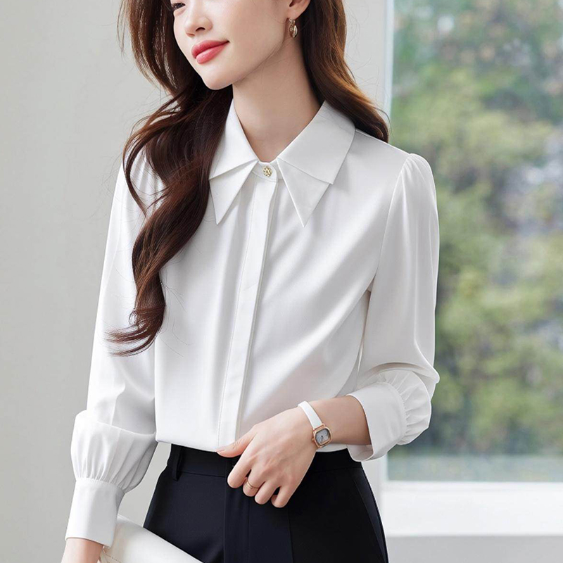 Satin light spring shirt white inside the ride tops for women