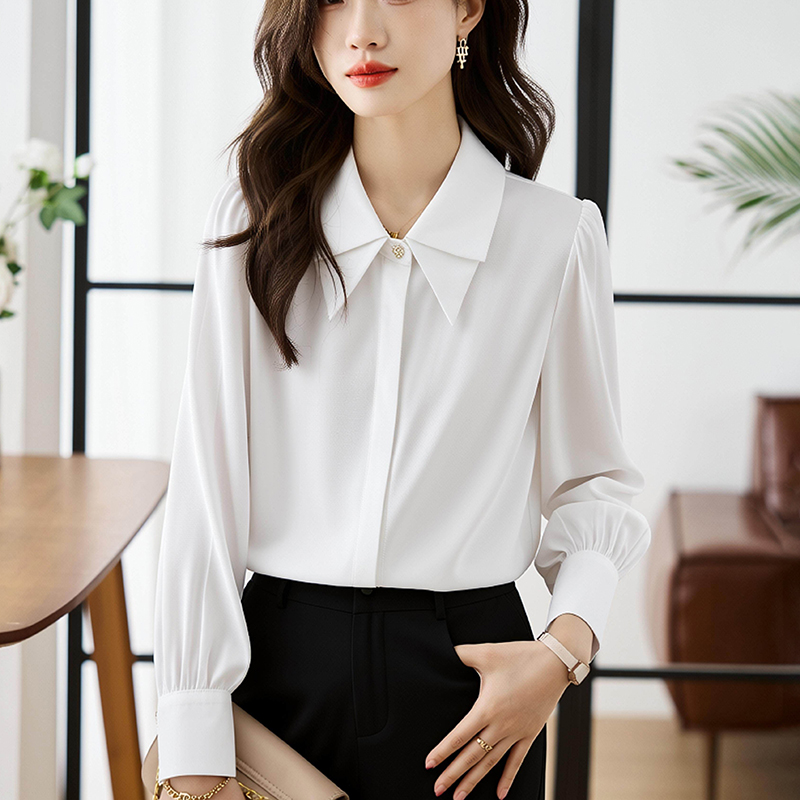 Satin light spring shirt white inside the ride tops for women