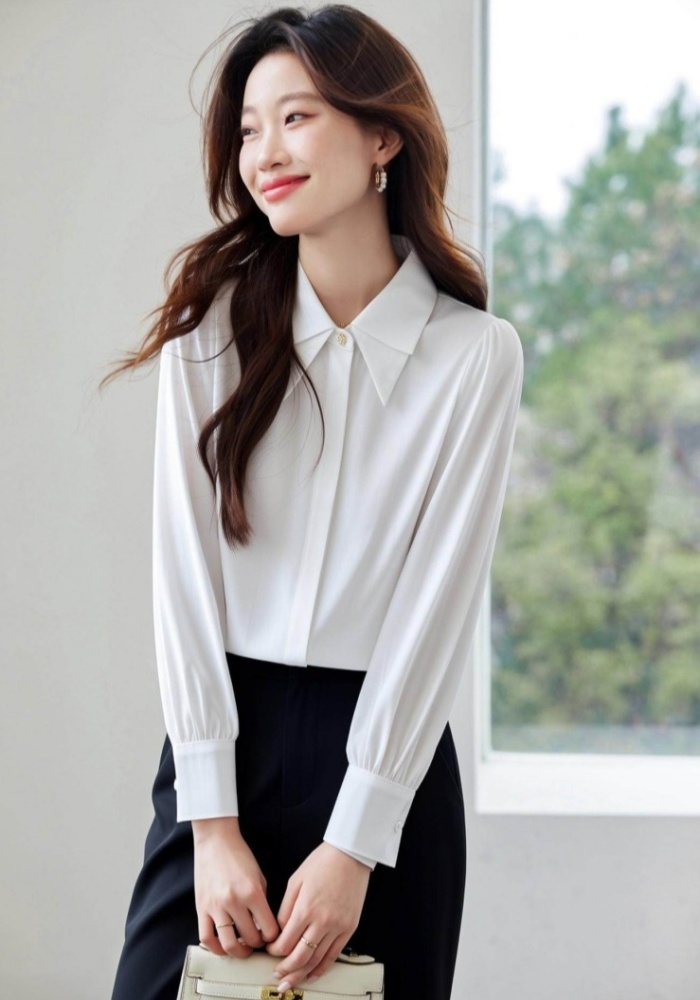 Satin light spring shirt white inside the ride tops for women