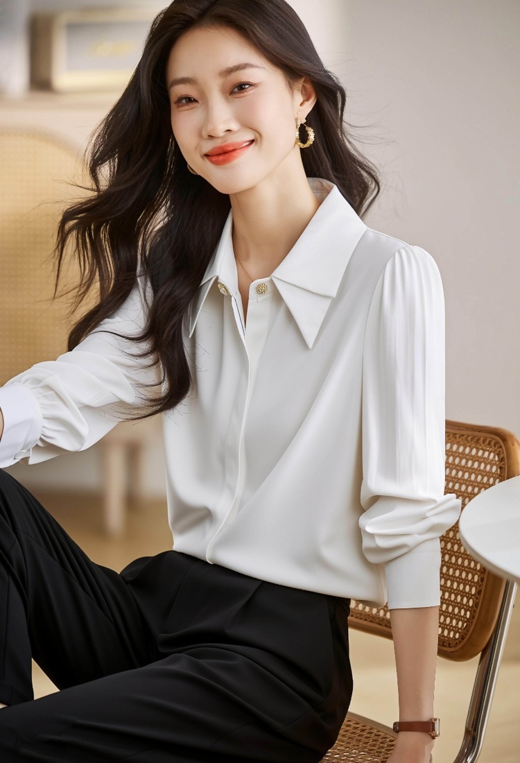 Satin light spring shirt white inside the ride tops for women