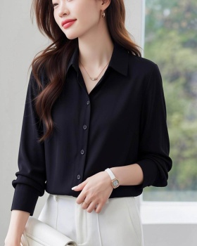 Unique satin black tops autumn niche profession shirt