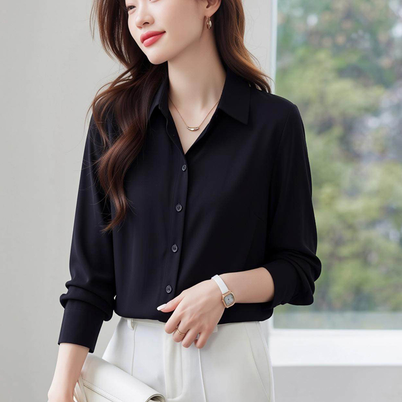 Unique satin black tops autumn niche profession shirt