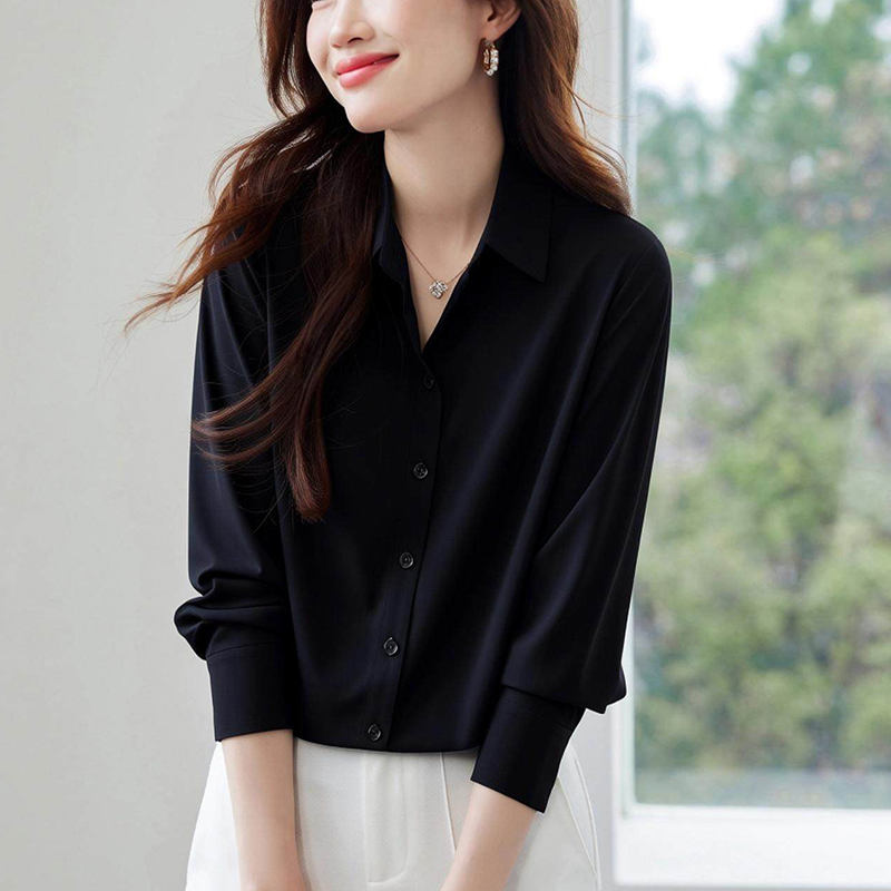 Unique satin black tops autumn niche profession shirt