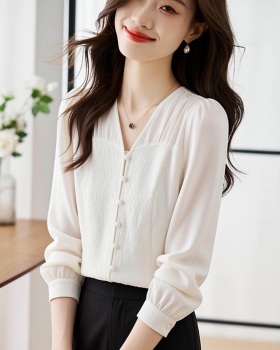 White chiffon shirt spring relief tops for women