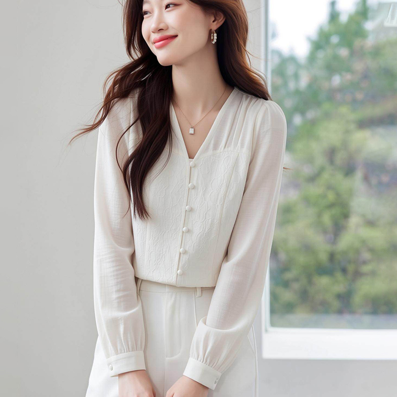 White chiffon shirt spring relief tops for women