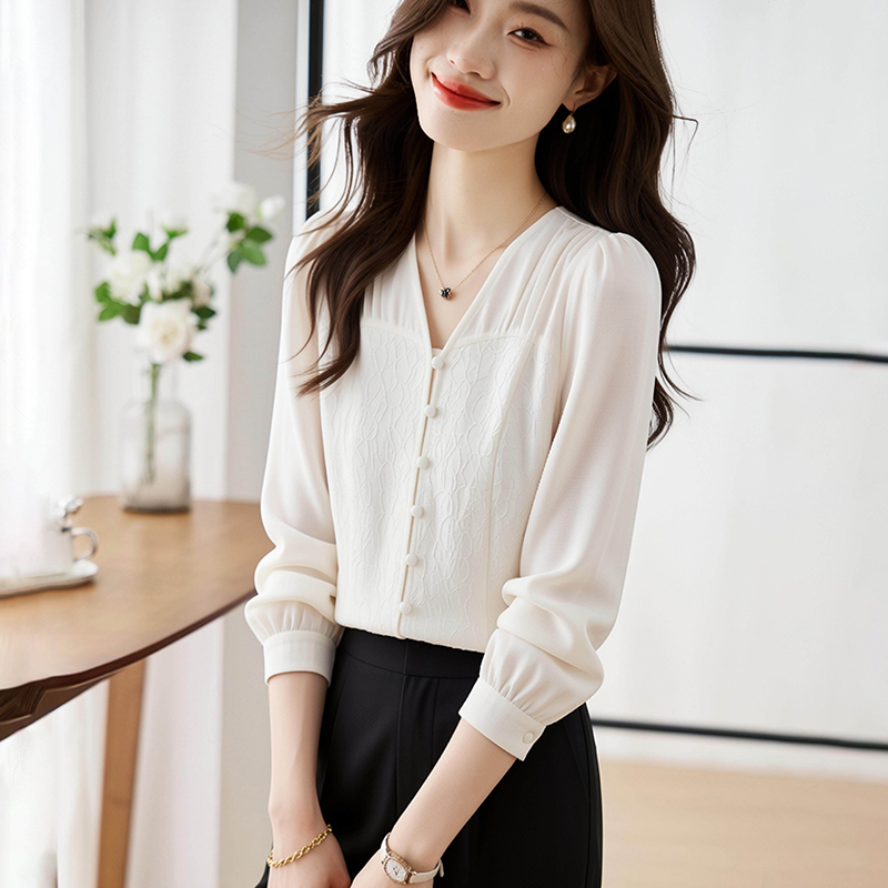 White chiffon shirt spring relief tops for women