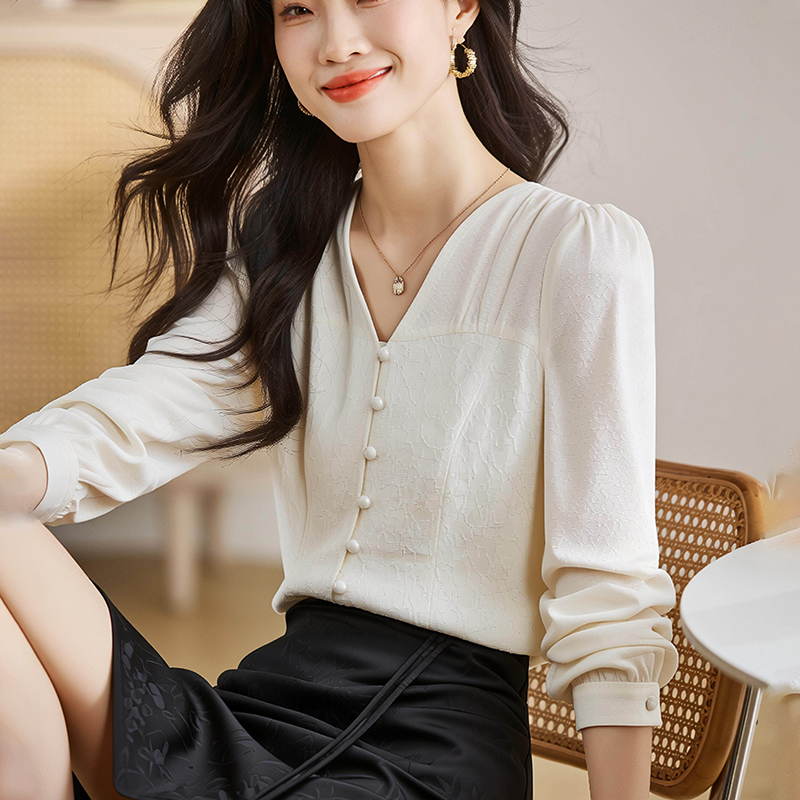 White chiffon shirt spring relief tops for women