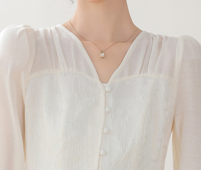 White chiffon shirt spring relief tops for women