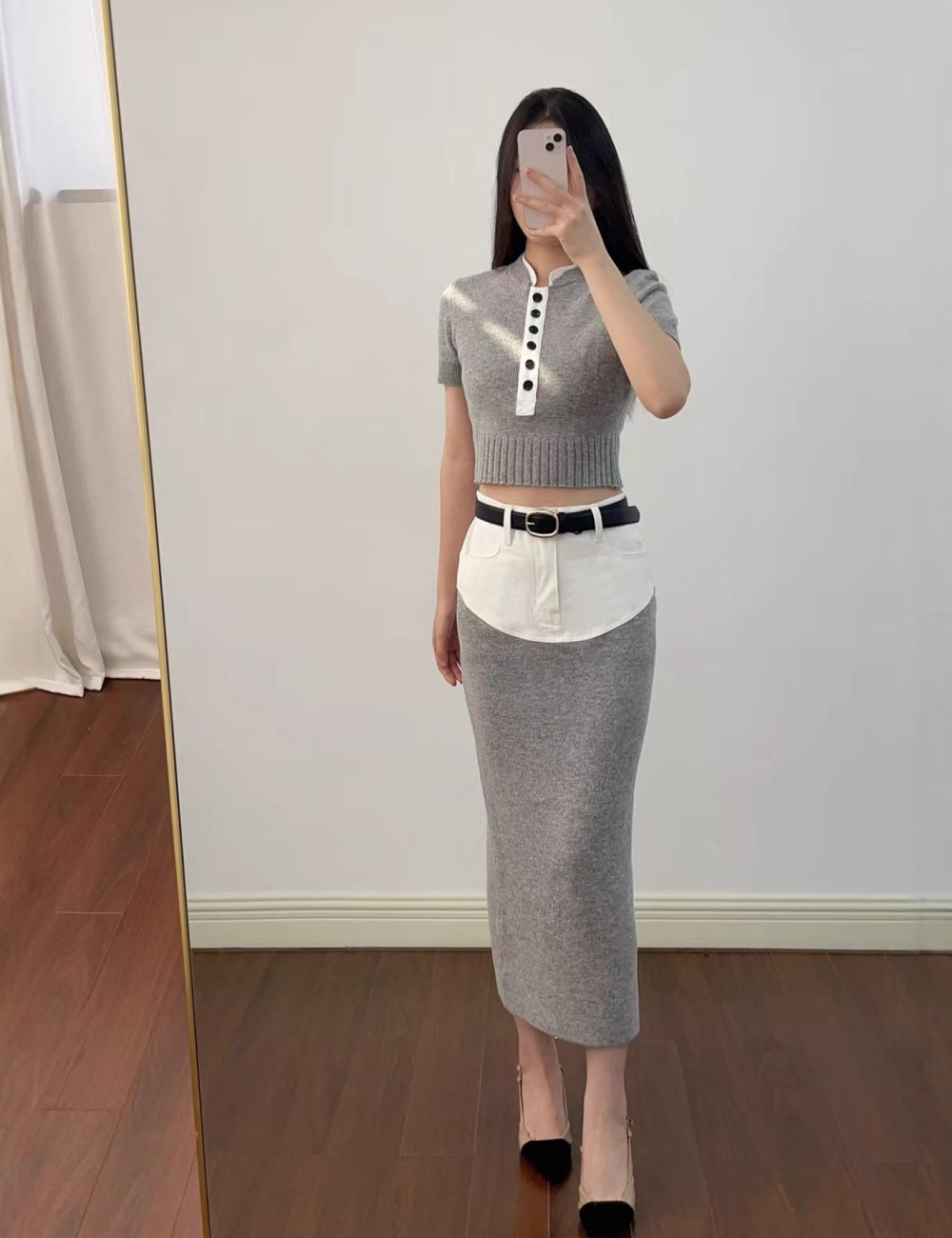 Denim knitted tops ladies chanelstyle skirt a set