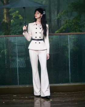 Lapel long pants elegant tops a set for women