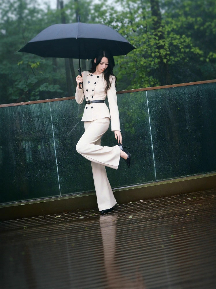 Lapel long pants elegant tops a set for women