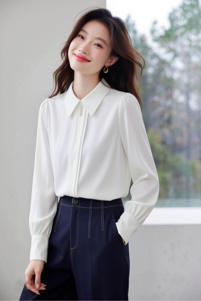 Temperament chiffon tops spring slim shirt for women