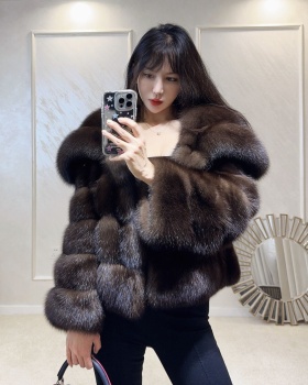 Trumpet sleeves large lapel faux fur retro coat