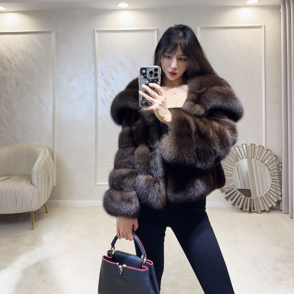 Trumpet sleeves large lapel faux fur retro coat