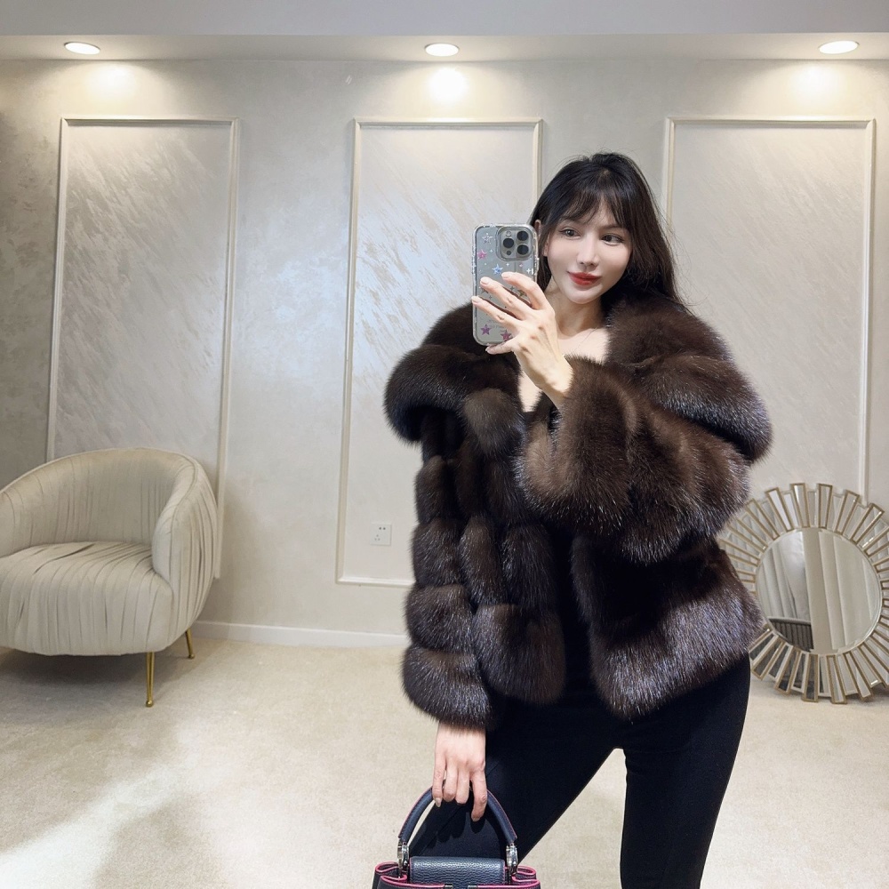 Trumpet sleeves large lapel faux fur retro coat