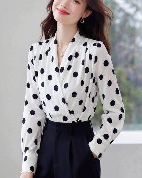 Polka dot satin chiffon shirt temperament shirt for women