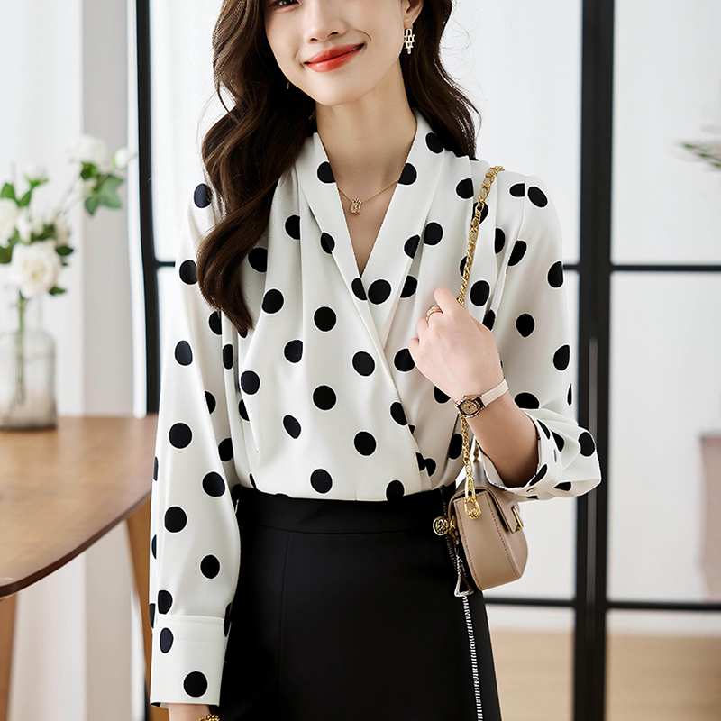 Polka dot satin chiffon shirt temperament shirt for women