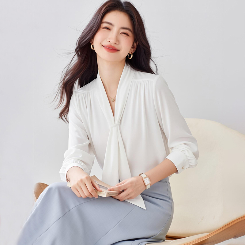 V-neck shirt long sleeve chiffon shirt for women