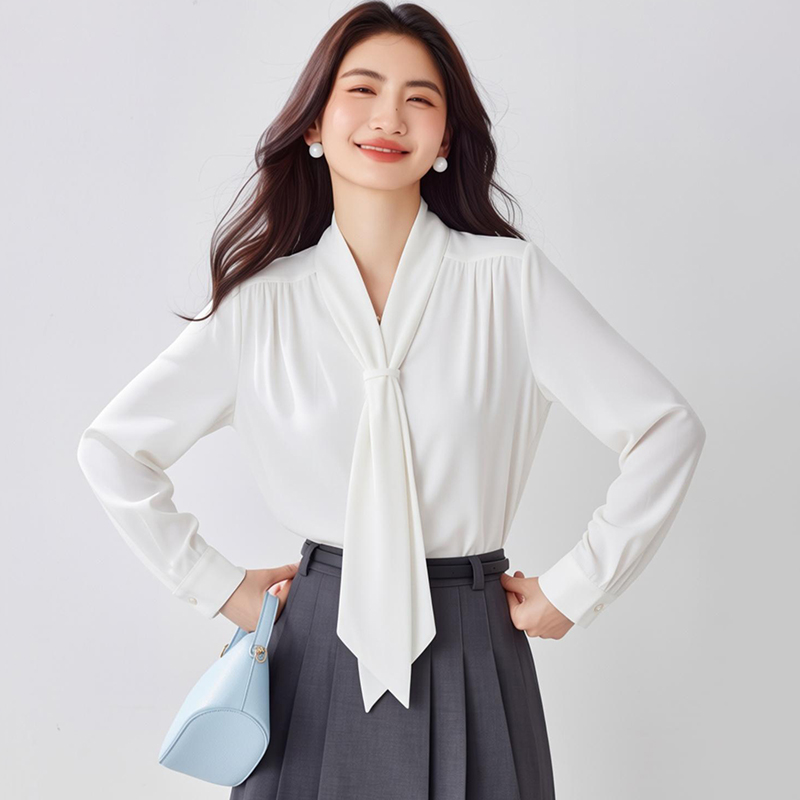 V-neck shirt long sleeve chiffon shirt for women