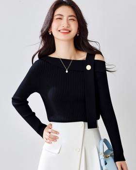 Knitted horizontal collar sweater slim tops for women