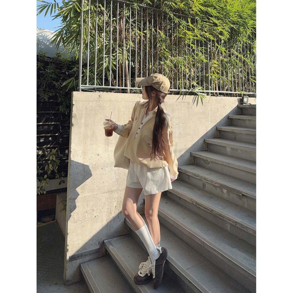 Casual mixed colors V-neck tops splice spring shirt