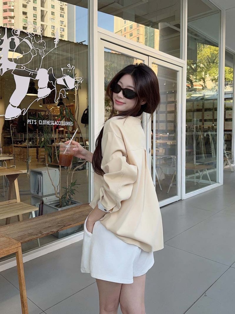 Casual mixed colors V-neck tops splice spring shirt