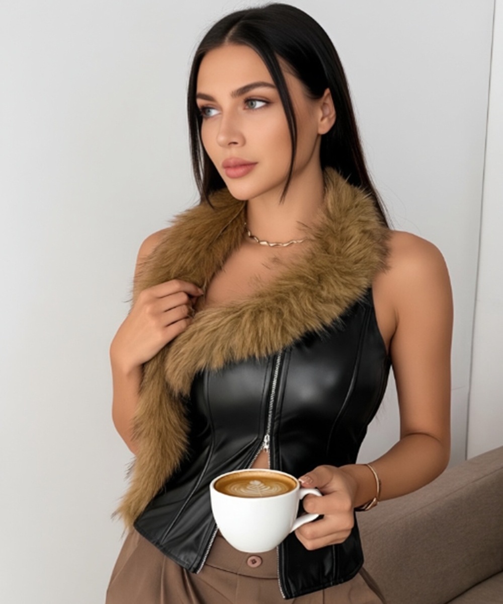 Wrapped chest European style corset slim PU vest