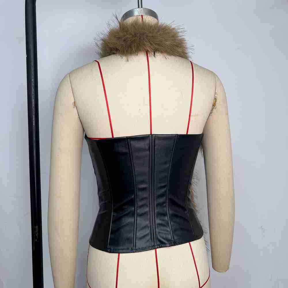 Wrapped chest European style corset slim PU vest