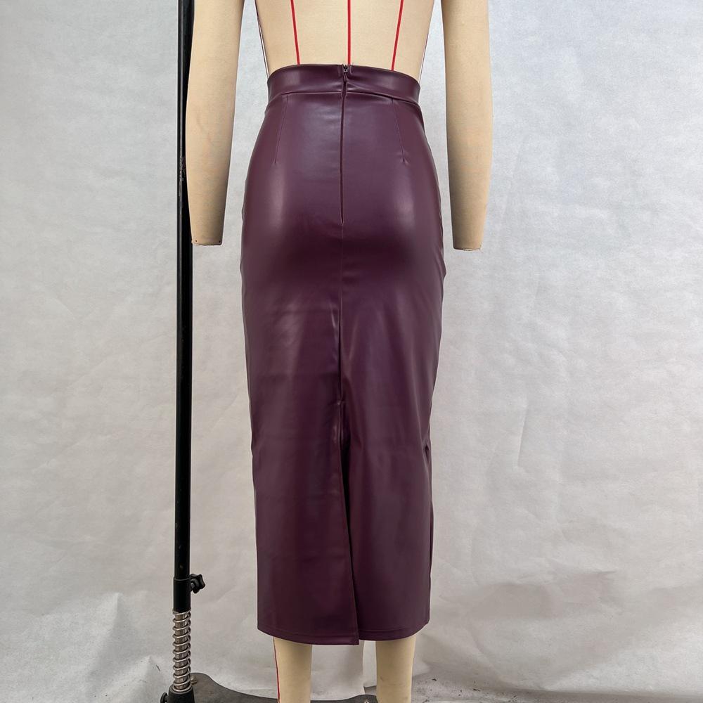 High waist summer skirt slim package hip leather skirt