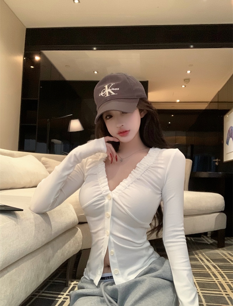 Elasticity V-neck cotton slim bottoming shirt