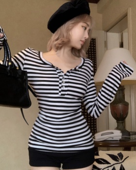 Stripe slim bottoming shirt long sleeve T-shirt for women