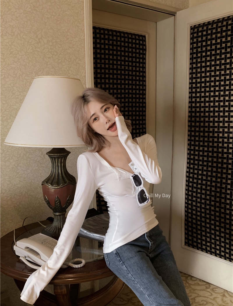 Stripe slim bottoming shirt long sleeve T-shirt for women