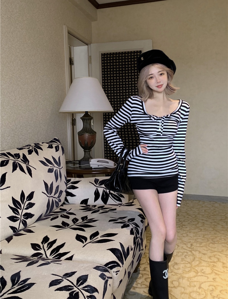 Stripe slim bottoming shirt long sleeve T-shirt for women