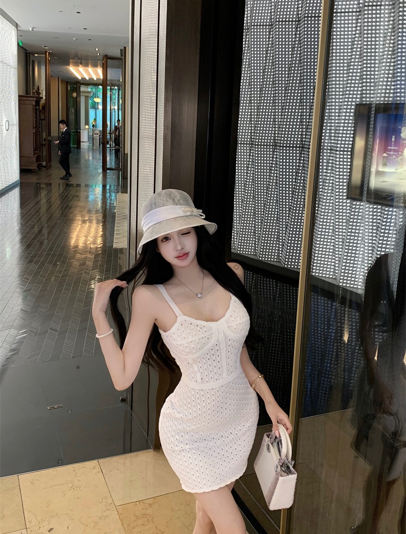 Hollow slim sexy dress weave crochet knitted strap dress