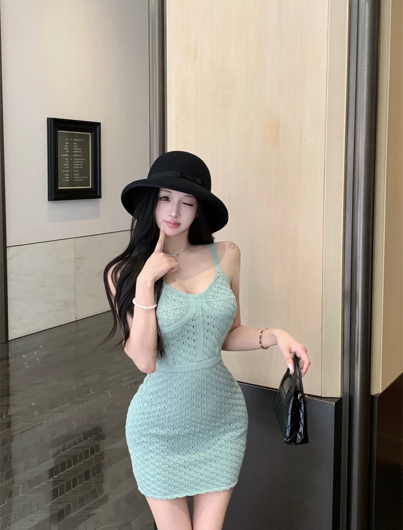 Hollow slim sexy dress weave crochet knitted strap dress