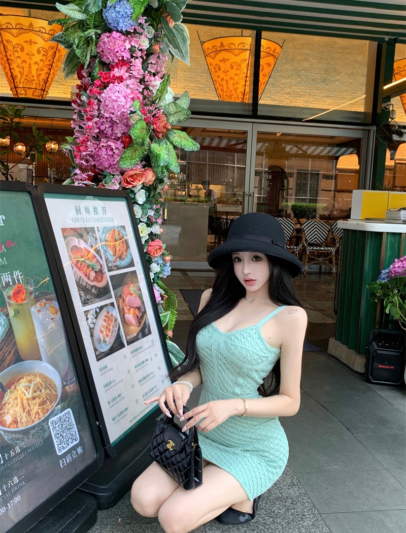 Hollow slim sexy dress weave crochet knitted strap dress