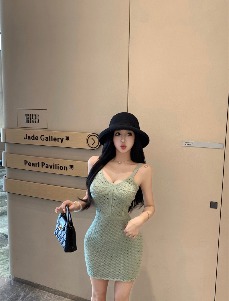 Hollow slim sexy dress weave crochet knitted strap dress