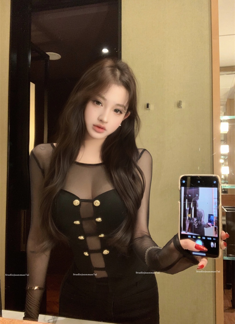 Slim gauze tops enticement splice sweater